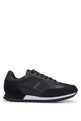 BOSS Mens Parkour-L Runn Mixed-Material Trainers with Branded Side Panel Size 9 Black - 7
