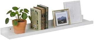 Relaxdays Étagère Murale, H x l x P : 5 x 80 x 15 cm, en Bois de Noyer, étagère Flottante pour Cadre Photo et décoration, Barre Murale, Blanche