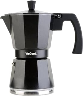 WECOOK! Luccia Italian Coffee Maker, Induction, Aluminium, Express, 1 – 3 Cups Coffee, Suitable for All Kitchens, Black, Silicone Seal Seal, Safety Valve. - 1