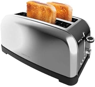 Cecotec Vertical Toaster Toastin' Time 1500 Inox Lite. 1500 W, 4 Slices Bread, 3.8 Cm Wide Run, Roll Holder And Crumb Tray, Stainless Steel