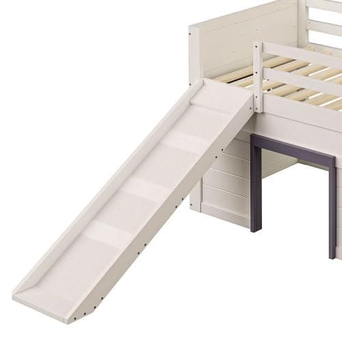 Merax Lit superposé pour enfant avec toboggan, 3 tiroirs et 2 portes, lit pour chambre d'enfant, lit en bois de pin et MDF, 90 x 200 cm, Crème - 5