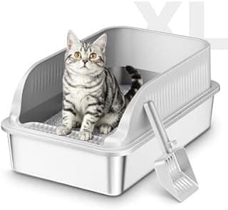 Stainless Steel Cat Litter Tray with High Sides, XXL Meta…