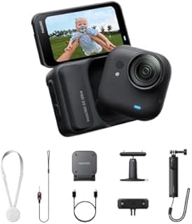 Insta360 GO Ultra Creator-Bundle Nachtschwarz - freihändige 4K Mini-Cam, leicht & mobil, top bei wenig Licht, überall anbringbar, FlowState-Stabilisierung, 200 Min Akku, 10 m wasserdicht, Lauf-Cam