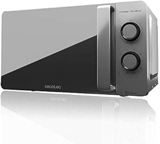 Cecotec ProClean 3160 Microwave, Ready2Clean Coating for Better Cleaning, 3D Wave Technology, Grill 800 W, 20 L. Elegant Design with Door, 6 Levels, Silver Mirror.