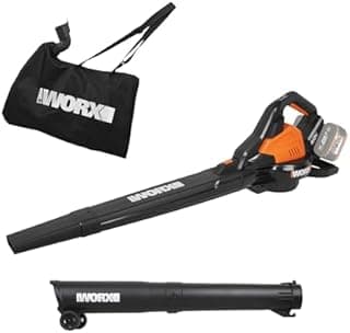 WORX WG583E.9 Cordless Leaf Blower/Leaf Vacuum Cleaner 40 V (2 x 20 V), 2 in 1 for Sweeping and Absorbing Foliage, Max. 575 m³/h Blowing Performance, 335 km/h Airflow Speed, 35 L Collection Bag - 1