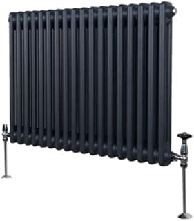 Traditional 2 Column Radiator 600mm x 832mm Modern Central Heating Heater Matt Anthracite Grey Carbon Steel Horizontal Wall Mounted Kitchen Living Room Bathroom Cleaning Brush Fixing Kit & Brackets