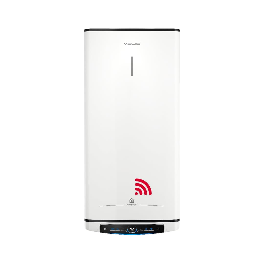 Ariston Velis Pro Wifi Electric Water Heater Low Power Consumption Multiple Positions 100L Flat with Wi-Fi and ECO EVO Function, 127.2 x 27.5 x 51.1 cm, for Installation in Spain