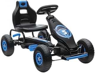 HOMCOM Kart à pédales pour Enfant Go-Kart véhicule à pédale siège réglable 3 Positions Frein à Main pneus antidérapant Enfant de 5 à 12 Ans métal + PP Bleu Noir - 1
