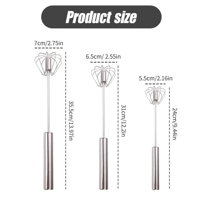 Handheld Mixer, Stainless Steel Semi-Automatic Whisk, Rotating Semi-Automatic Egg Beater, Hand Push Mixer Stirrer Tool for Cooking Kitchen Home Egg Milk (3 Pack) - 2