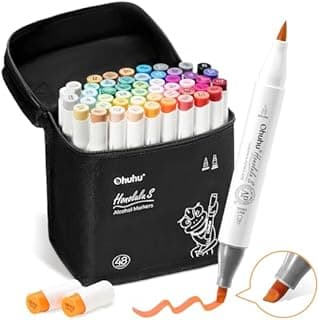 Ohuhu Alcohol Markers Brush Tip & Soft Chisel, 48+1 Colours Dual Tips Seamless Blending Ink Refillable Drawing Markers for Artists Colouring Illustrations Sketching - Honolulu S - AP Certificated - 1
