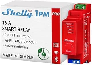Shelly Pro 1PM - Interrupteur connecté sur rail DIN 16 A, Commutateur W-Fi, LAN Monophasé, Compteur consommation intégré, Contrôle à distance Éclairage, app iOS, Android, Compatible Alexa, Google Home