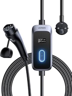 UGREEN Electric Car Charging Cable Type 2 3.68 kW 8 10 13 16 A Switching Current with Digital Display, Electric Car Charger Type 2 5 m Cable with Bag