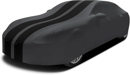 Indoor Saloon/Sedan Car Cover with Side Mirror Hood Full Protection, Soft Velvet Elastic Anti-wrinkle Fabric, for Garage,Car Show/Exhibition, Length 4.9-5.25M, Black Striped+Grey