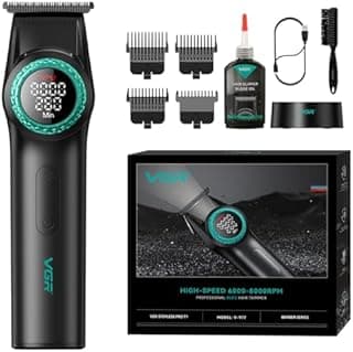 VGR 977 Tondeuse à cheveux professionnelle pour homme, 8000 tr/min, tondeuse à cheveux en T sans fil avec distance zéro, rechargeable avec écran LED, noire