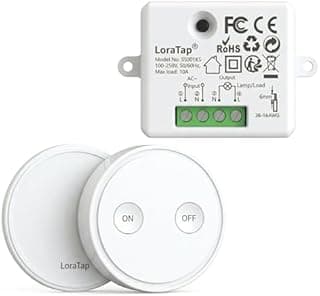 LoraTap Kit Interrupteur Sans Fil, Récepteur 2500W, Emetteur Radio 868Mhz, Va et Vient, Commande à Distance Mural Avec Télécommande ON/OFF Pour Eclairage - 1
