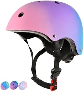 LOKJIJI Adjustable Kids Bike Helmet for Girls Boys Youth, Color Gradient Kids Protective Helmets for Multi-Sports Bicycle Cycling Skateboard Scooter Skating (Gradient-Pink Purple Green, M) - 1
