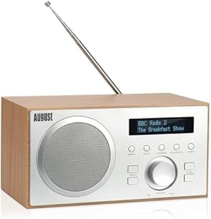 August MB420K DAB/DAB+/FM Radio with Bluetooth Speaker – Digital Radio with 60 Presets, RDS, Dual Alarm Clock with Snooze & Sleep Timer, 5W Subwoofer, USB Playback, Aux Input, Mains Powered – Oak - 1