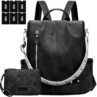 ONETOALL Sac a Dos Femme Antivol Cuir, Sacs à Main Portés Dos Elegant Leger, Petit Sac à Dos Impermeable Chic avec Étui Carte Bancaire Anti Piratage & Pochette pour Voyage Balades Transport en Commun