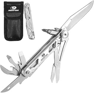 Mossy Oak Couteau Multifonction de Poche 12 en 1, Ciseaux, Tournevis, Outil Multifonction en Acier Inoxydable avec Etui, Parfait pour Extérieur, Camping, Randonnée, Réparation Simple - 1