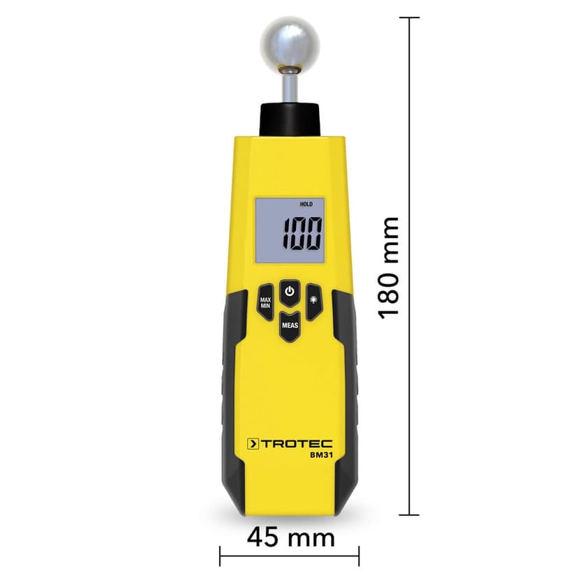 TROTEC BM31 Moisture Meter - For Wall, Wood, Screed - Measuring Range 0-100 Digits, Humidity Indicator, Automatic Shut-Off - 2