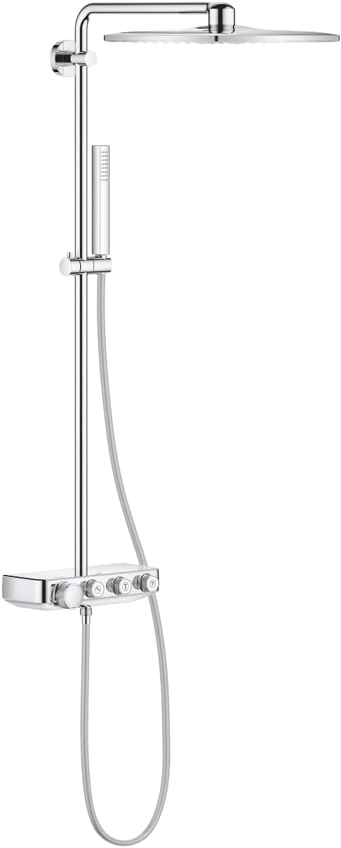 GROHE Euphoria SmartControl Cube 310 - Push Button Shower System with Cool Touch Thermostat (2 Spray Head 31 cm, 1 Spray Hand Shower, Horizontal 45 cm Shower Arm, Hose 1.75 m), Chrome, 26508000