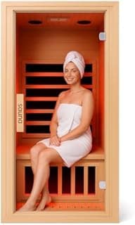 Sauna infrarouge pour 1 personne | 1350W avec technologie à faible champ | 6 radiateurs infrarouges & thérapie par LED | Sauna domestique en bois de pruche avec Bluetooth et montage simple - 1
