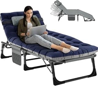 Chaise longue pliable avec matelas, dossier réglable, poc…