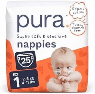 Pura Newborn Baby Nappies Size 1, 25 Count, 2-5kg/4-11lbs…
