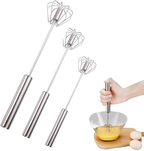 Handheld Mixer, Stainless Steel Semi-Automatic Whisk, Rotating Semi-Automatic Egg Beater, Hand Push Mixer Stirrer Tool for Cooking Kitchen Home Egg Milk (3 Pack)