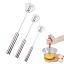 Handheld Mixer, Stainless Steel Semi-Automatic Whisk, Rotating Semi-Automatic Egg Beater, Hand Push Mixer Stirrer Tool for Cooking Kitchen Home Egg Milk (3 Pack) - 1