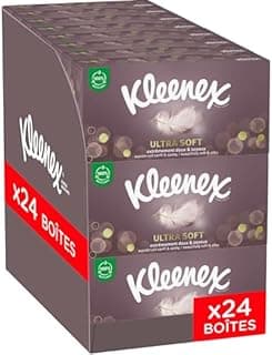 KLEENEX - Ultra-Soft tissues (24 Boxes of 64 tissues) - Soft and Silky That Leave a Feeling of Well-Being on The Skin - Made in France
