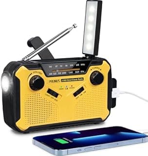 Portable Radio Dynamo Survie, PRUNUS J-369 AM/FM Radio à Pile avec 3000mAh Power Bank/SOS Alarm/Lampe Poch/Panneau Solaire, Haut-parleurs, Ourdoor, Emergency (Jaune) - 1