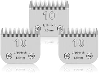 Lot de 3 lames en acier inoxydable détachables pour toilettage de chiens PET de 10#, compatibles avec Oster/Heiniger/Moser, taille n°10, longueur de coupe 1,5 mm (1/16 pouce) - 1