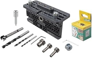 wolfcraft Cam Lock Jig - Furniture Connector Kit with Drilling Template, Metal Drill Bushings, 32 mm Hole Grid for Surface, Corner & T-Joints - 4665000