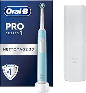 Oral-B Brosse A Dents Electrique Pro 1 Bleue Avec 3 Modes De Nettoyage 3D Dont Douceur, Brossage Avec Des Oscillo-Rotations Et Pulsations, Brossette De Rechange Rond Oral B, Chargeur, Etui - 1