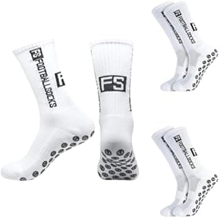 ZEPIQOR 3 Paires Chaussette Antidérapante Foot Chaussettes Antiderapantes Homme Femme, chaussette foot, EU 39-46 Chaussette Sport pour Football Basket Rugby Yoga Trekking Blanc