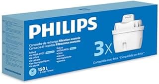 Philips Water Cartouches filtrantes de rechange Filtration avancée, paquet de 3, réduisent les MICROPLASTIQUES, le CHLORE, le CALCAIRE, les MÉTAUX LOURDS, Compatible avec Brita* - 1