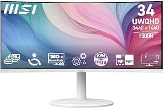 MSI Modern MD342CQPW 34" Curved Monitor UWQHD 1500R, 3440x1440 VA Panel, 21:9, KVM, Pip/PBP, 120Hz, 300 nits, Anti-Glare, Built-in Speakers, 3-Way Adjustable, HDMI 2.0b