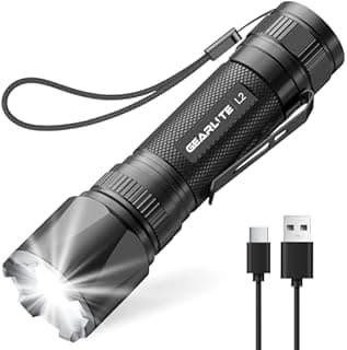 GEARLITE Lampe Torche Rechargeable, 3000LM Mini Lampe de Poche Tactique LED Ultra Puissante Rechargeable Zoomable avec 3 Modes D'éclairage, IP65 Étanche Longue Portée LED Flashlight pour Camping
