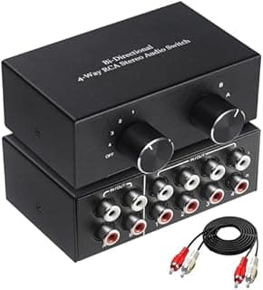 UNSTINCER RCA L/R Audio Switch 4(2) in-2(4) out, Bidirectional Noiseless hifi Stereo Audio Splitter Box, Analogue Aux Line Selector for Headphone Game Console Soundbar TV Speaker Turntalbe, Metal