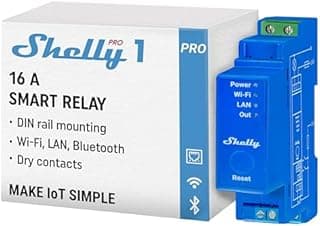 Shelly Pro 1, Wi-Fi 1 Channel Smart Relay Switch with Dry Contacts, Home Automation, Compatible with Alexa & Google Home, iOS Android App, No Hub Required, Remote Control & Timer Schedule