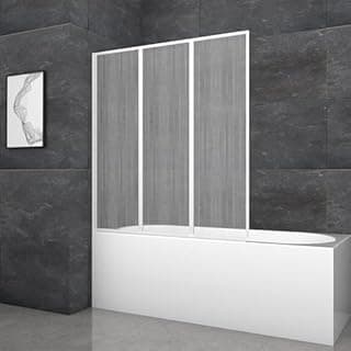 MARWELL Moon Folding Bath Screen - 3-Piece, White Aluminium Frame, Plastic, 120 x 130 x 5 cm - Shower Enclosure for Bathtub - 1