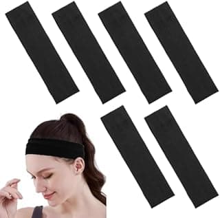 6 Black Elastic Sports Headbands, Sweat Absorbent Yoga He…