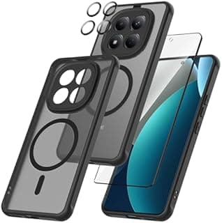 3 in 1 Cover Compatible with Xiaomi Redmi Note 15 Pro Plus 5G with 1 Tempered Glass and 1 Camera Glass, Suitable for Magnetic Mounts, Shockproof Translucent Matte Case, Black - 1