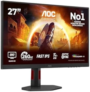 AOC Gaming Moniteur Q27G4ZR 27 Pouce 260Hz, Fast IPS Dalle, 0.3ms MPRT, HDR400, G-Sync Compatible, Ajustable en Hauteur, Haut-parleurs, (2560x1440 HDMI 2X 2.0 DP 1x 1.4) Noir