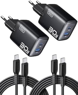 INIU Chargeur USB C, 30W 2-Port Prise USB C Chargeur Rapide avec 60W Câble, GaN Tech Super Charge Rapide pour iPhone 17 16 Pro Max, iPad Air, Galaxy S25 S24, Xiaomi 15, Pixel 10, Switch 2 etc