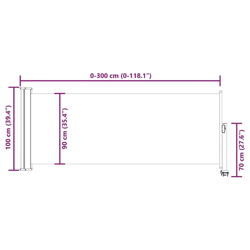 vidaXL Patio Retractable Side Awning 100x300cm Cream Garden Screen Canopy - 3