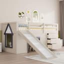 Merax Lit superposé pour enfant avec toboggan, 3 tiroirs et 2 portes, lit pour chambre d'enfant, lit en bois de pin et MDF, 90 x 200 cm, Crème - 3