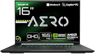 Gigabyte Aero X16 Gaming Laptop Computer - Copilot+ PC, 16 Inch, 165Hz WQXGA, Ryzen AI 7 350, NVIDIA RTX 5060 GPU, 32GB DDR5, Gen4 1TB SSD, Windows 11 Home, 2 Year Warranty, Aero X16 1VH93FRC64AH