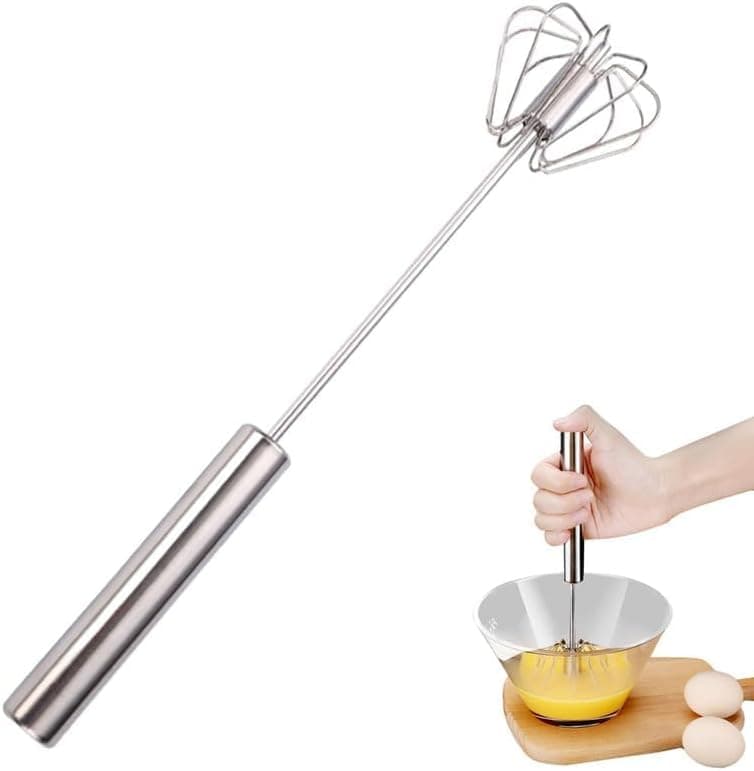 Handheld Mixer, Stainless Steel Semi-Automatic Whisk, Rotating Semi-Automatic Egg Beater, Hand Push Mixer Stirrer Tool for Cooking Kitchen Home Egg Milk (14 Inche) - 1